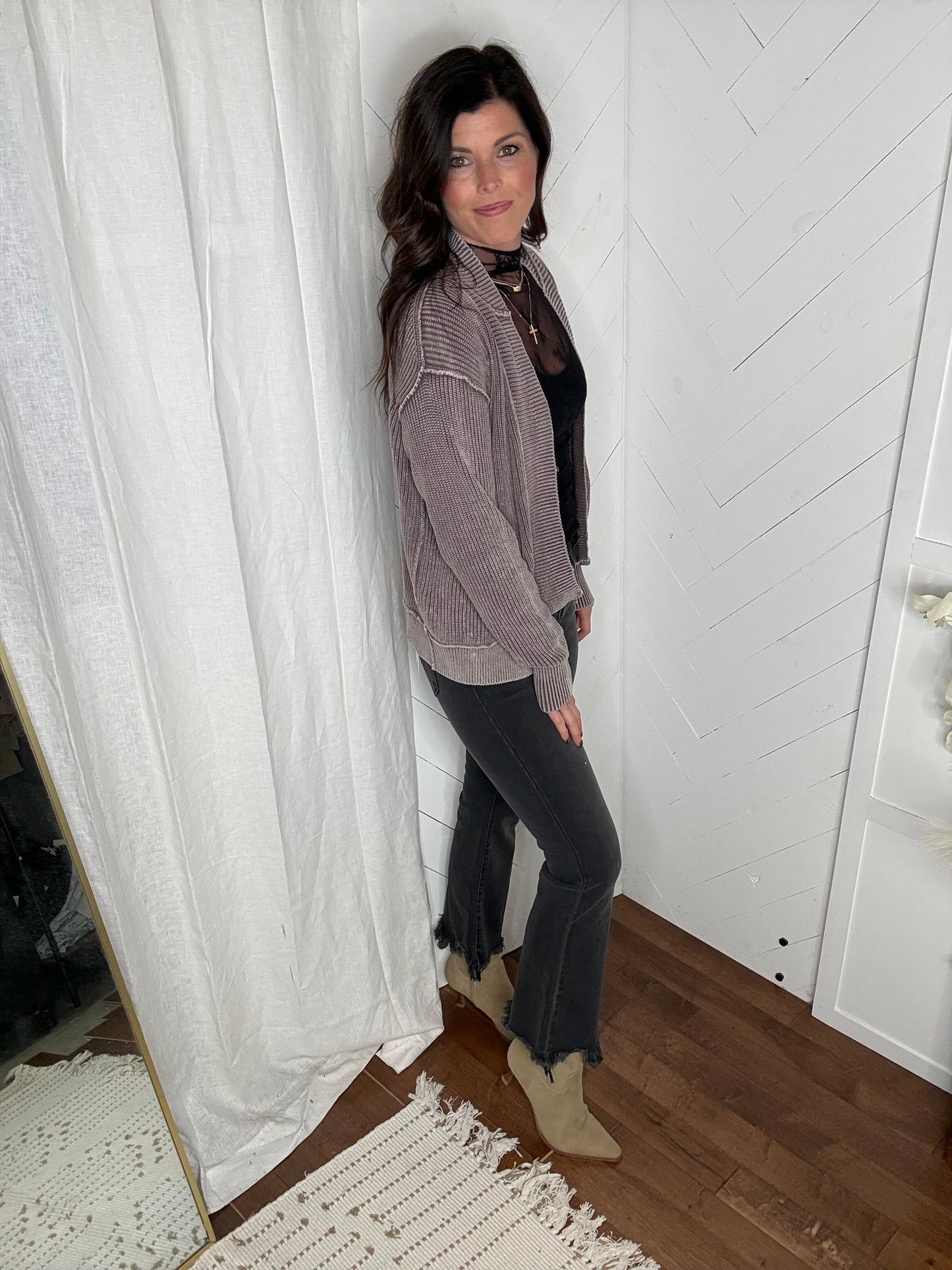 Dark Roast Exposed Seam Cardigan