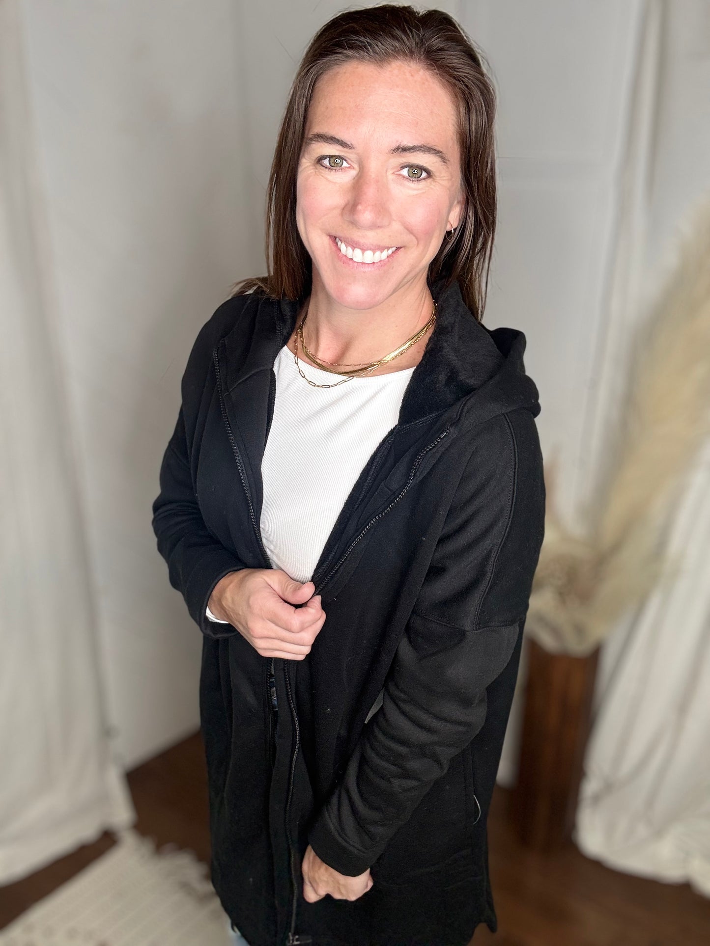 Black Longline Zip-Up Jacket