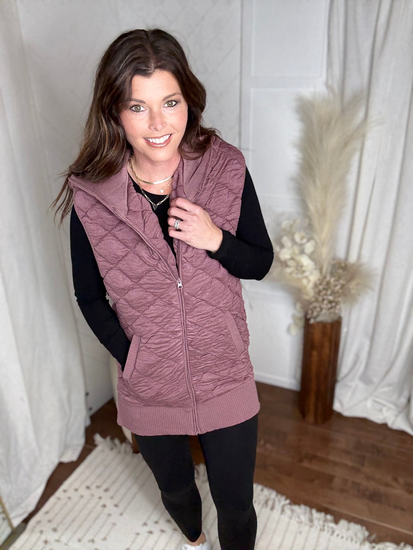 Rose Oversized Quilted Vest
