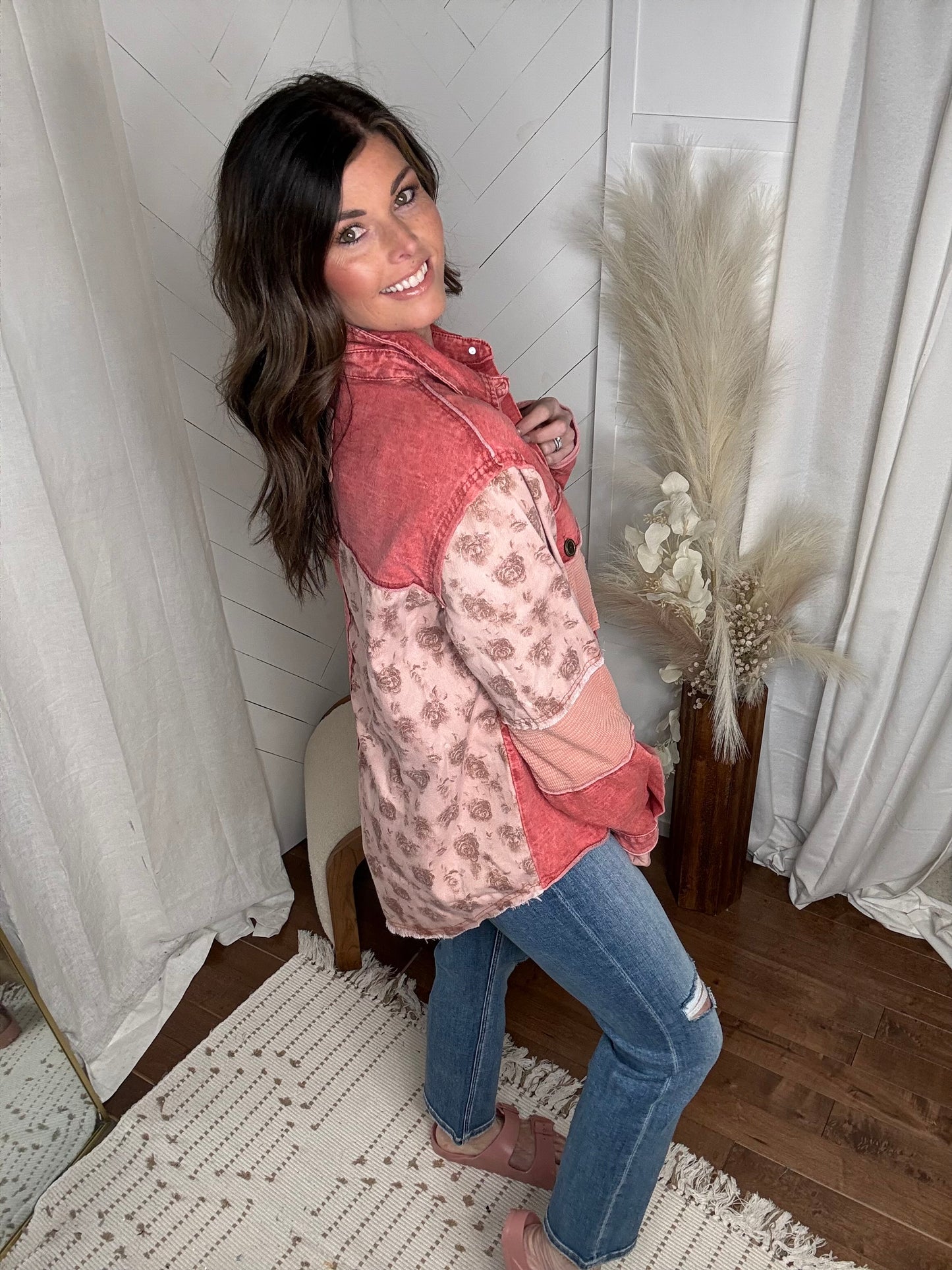 Scarlet Red Denim + Floral Jacket