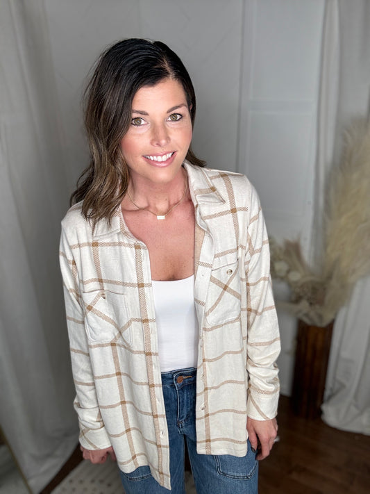 Cocoa Cream Plaid Button-Up Shirt