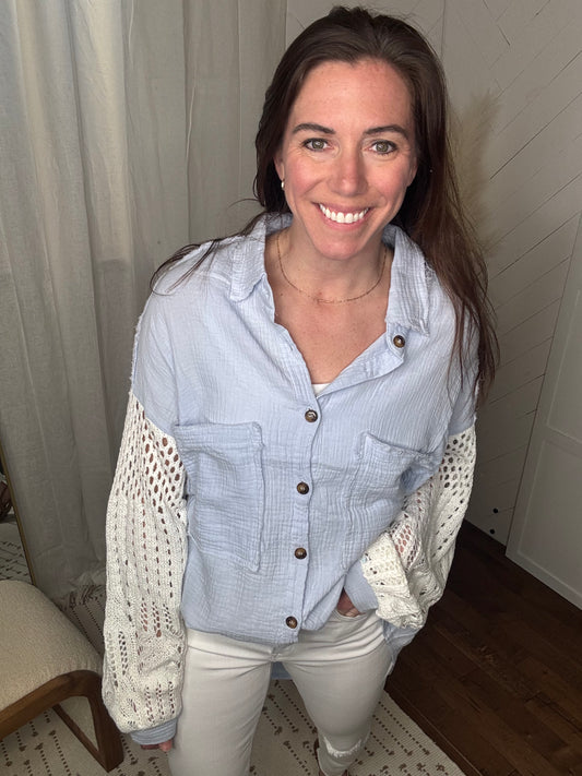 Cloud Blue Knit Pocket Shirt