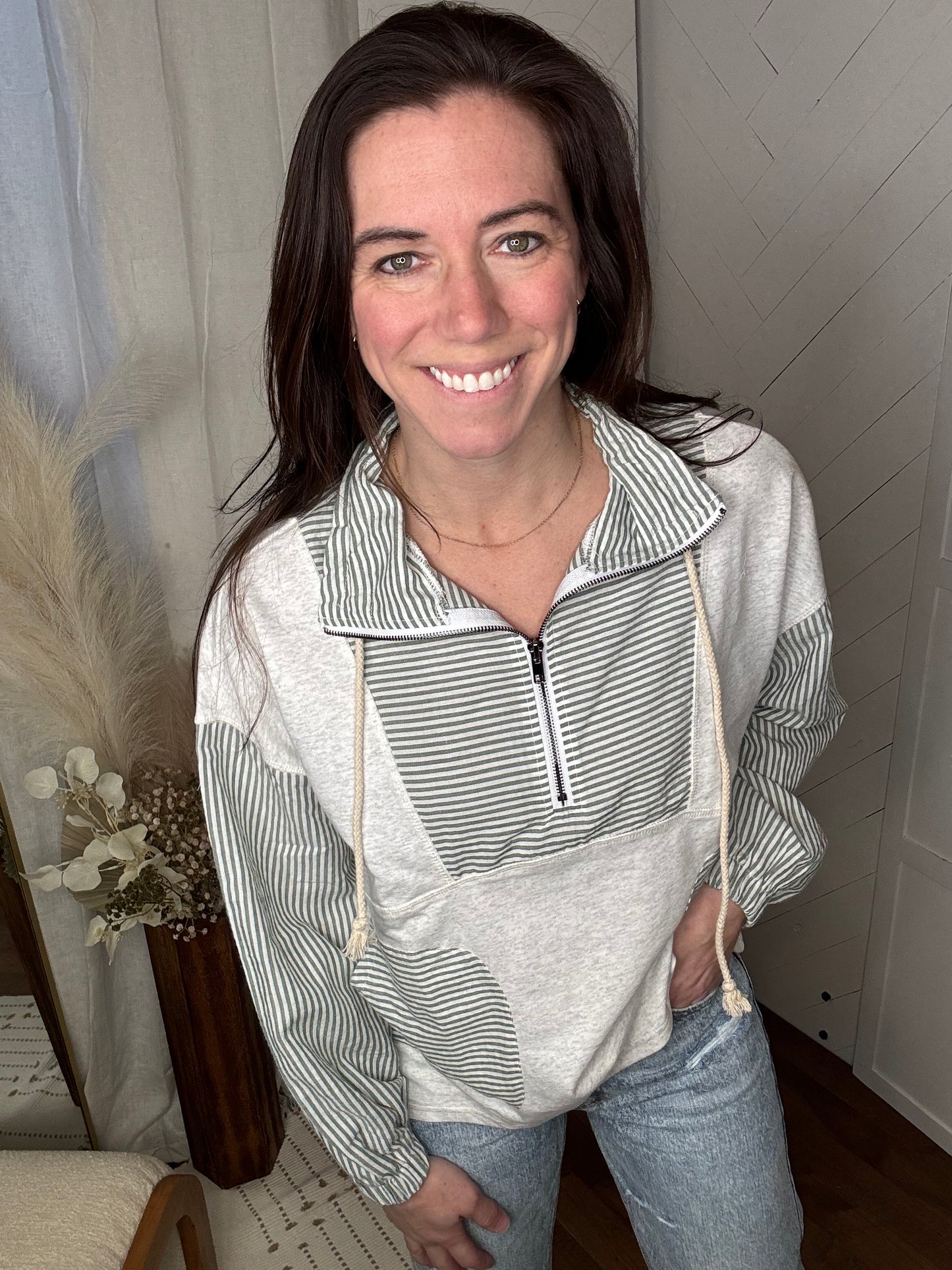 Striped Mix Terry 1/2 Zip