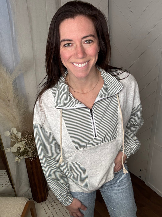 Striped Mix Terry 1/2 Zip