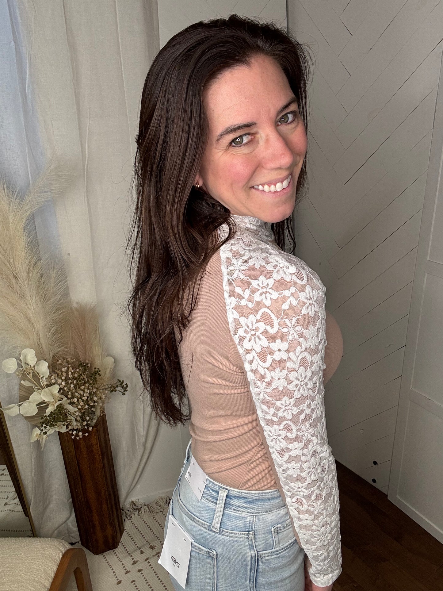 Blush Floral Lace Long Sleeve