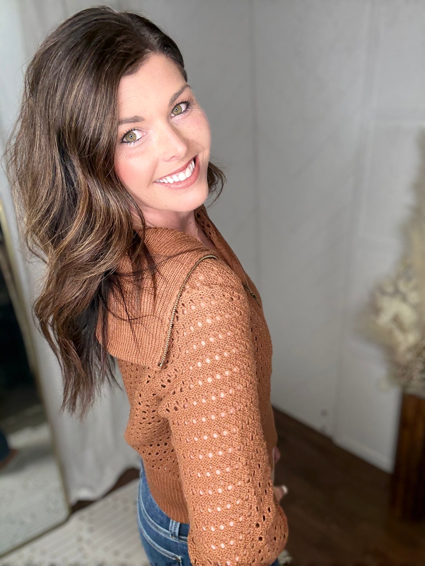 Carmel Charm Open Knit Sweater