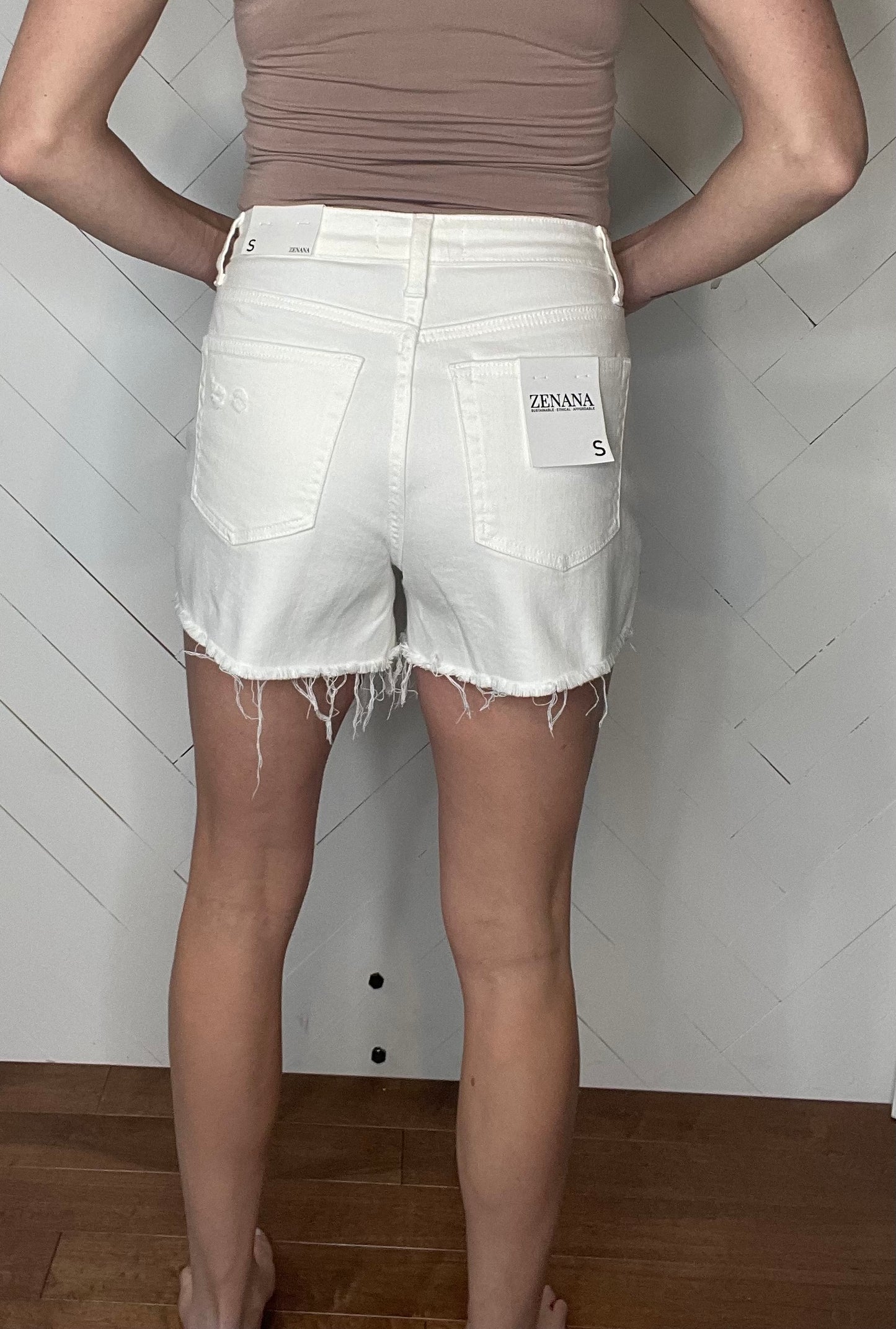 White: Raw Hem Denim Shorts