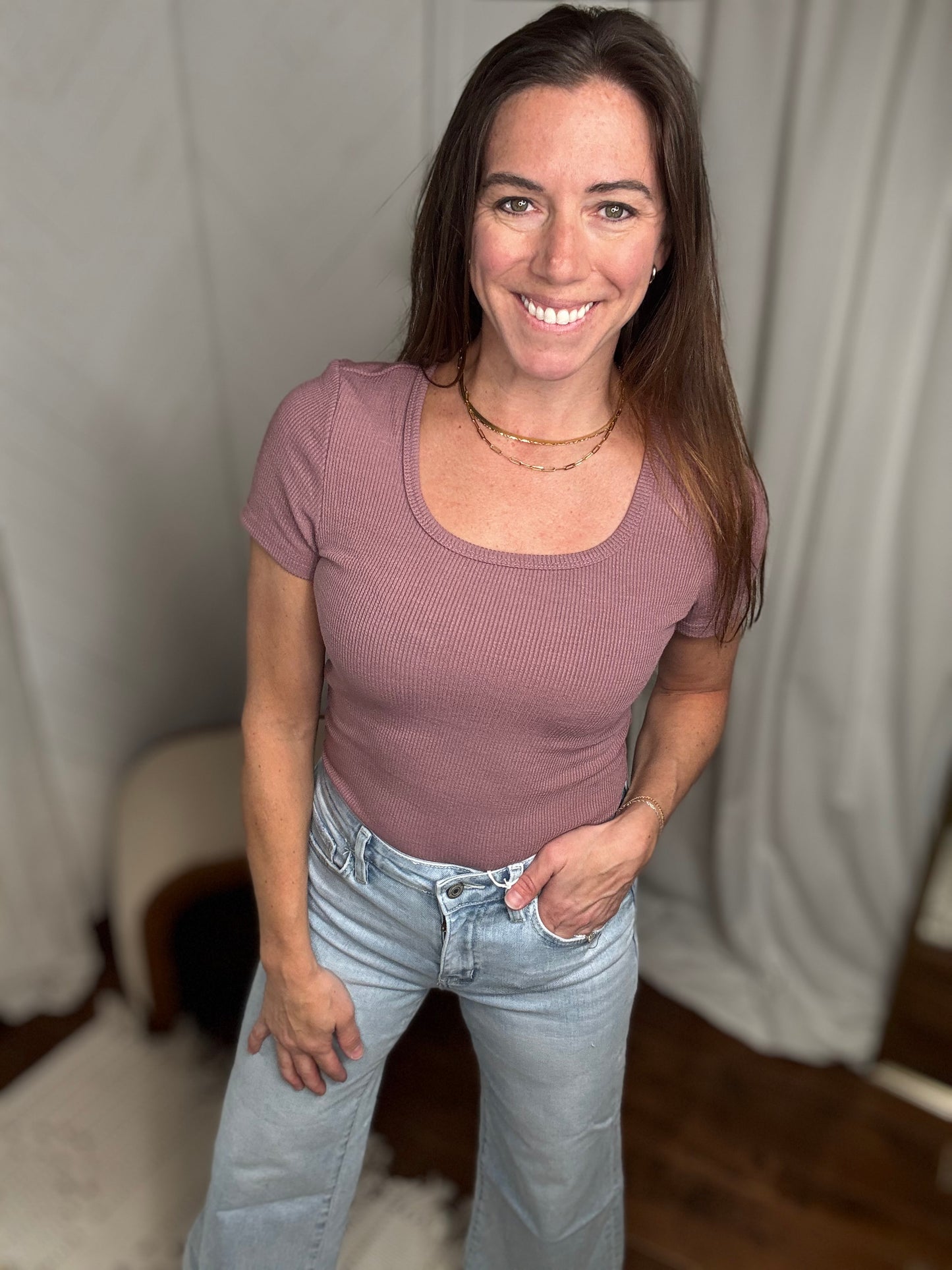 Faded Fig Ribbed Sweater Tee