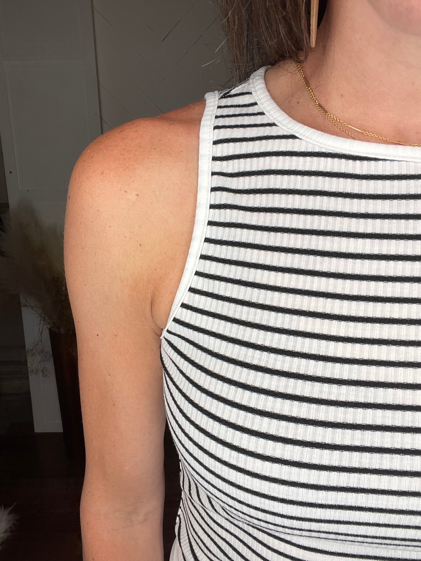 White Stripped Ribbed Tank