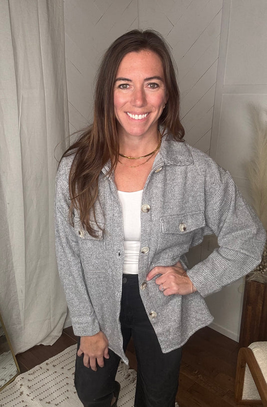 Brushed Waffle Shacket: Grey