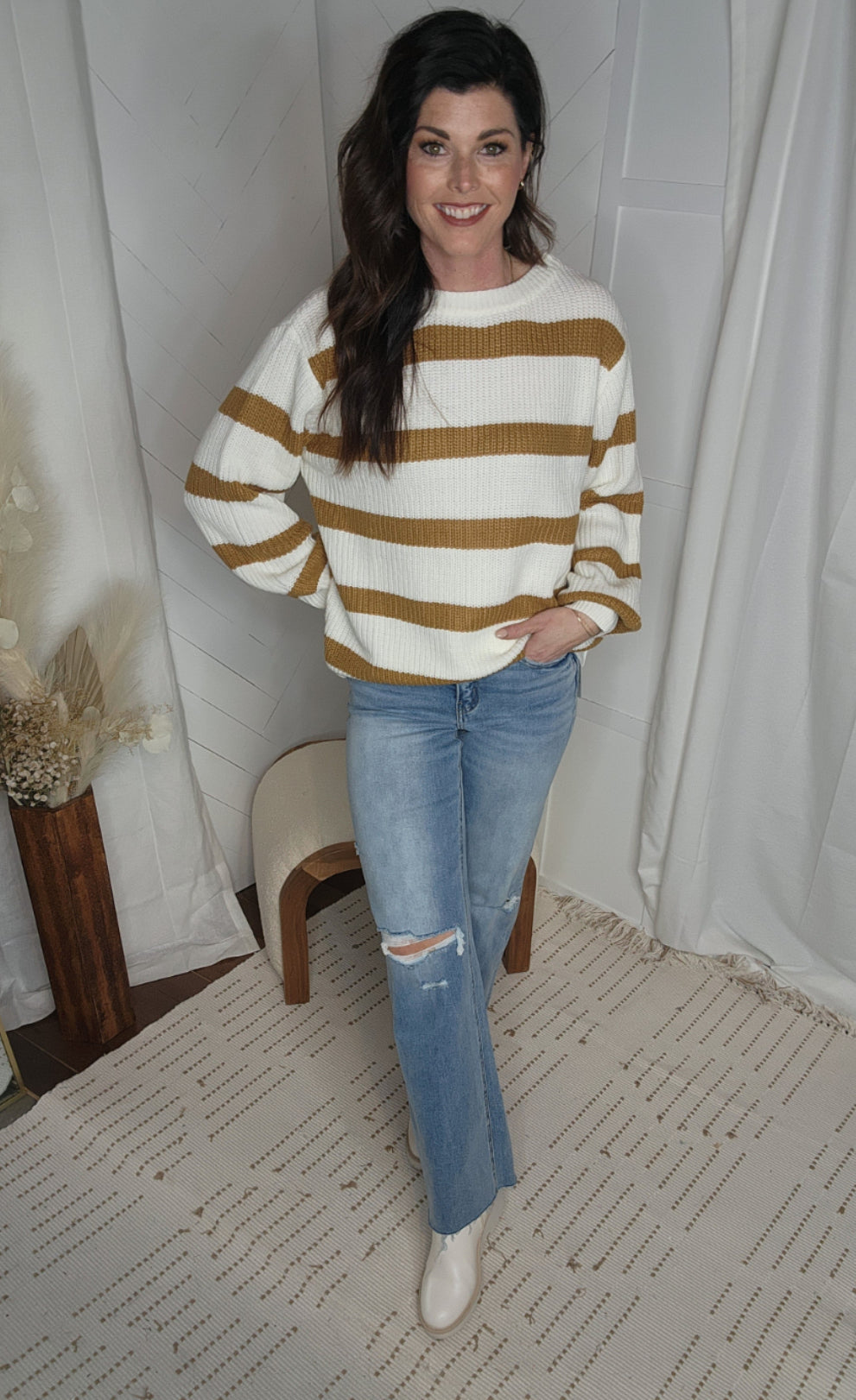 Gold Striped Knitted Sweater