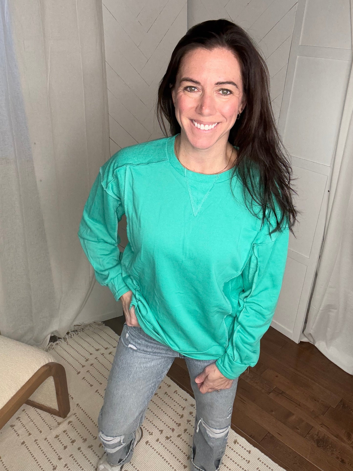 Mint Green Splicing Pullover Sweatshirt