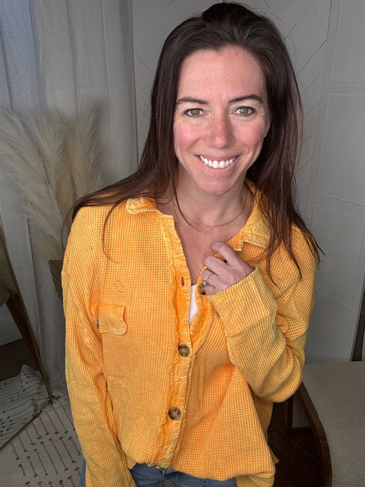 Apricot Vintage Wash Waffle Button Up