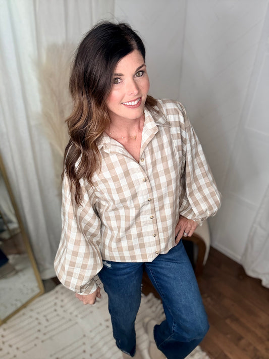 Linen & Taupe Weekend Gingham Shirt