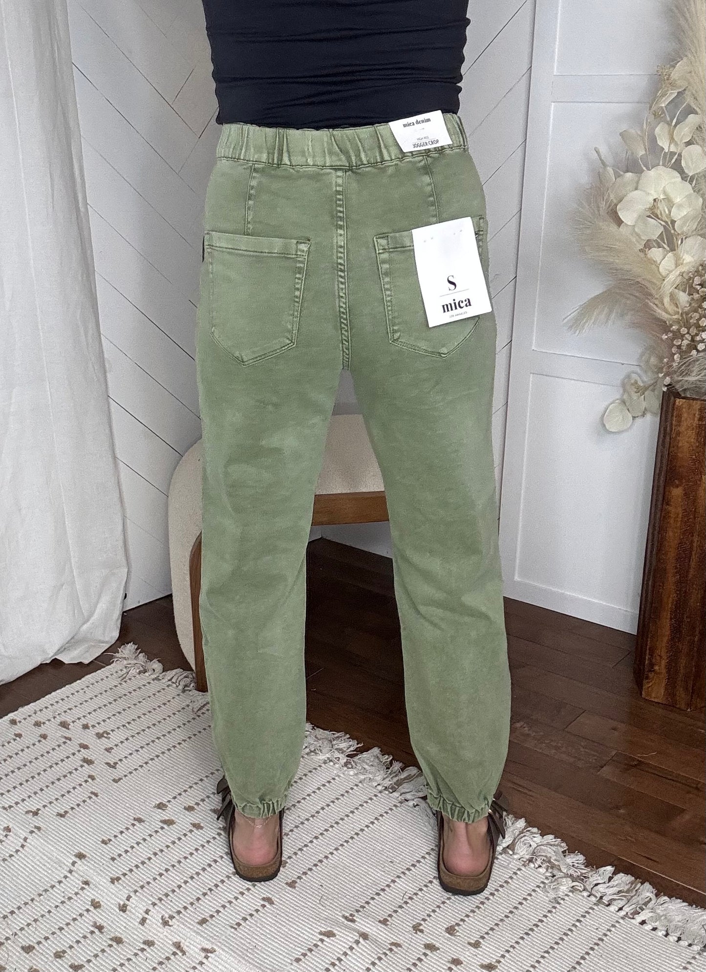 Mica High Rise Drawstring Joggers: Olive