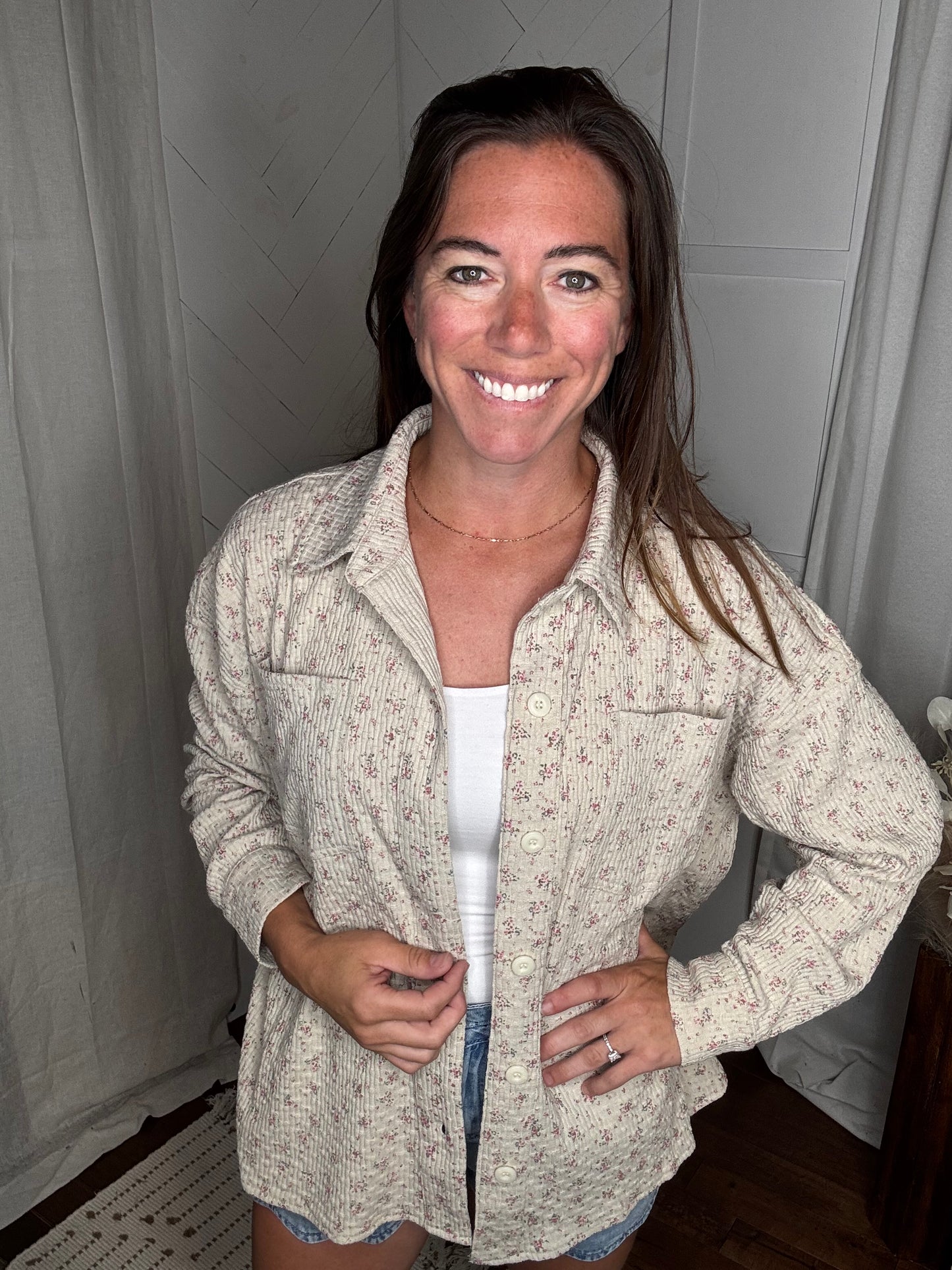 Wildflower Textured Button-Up