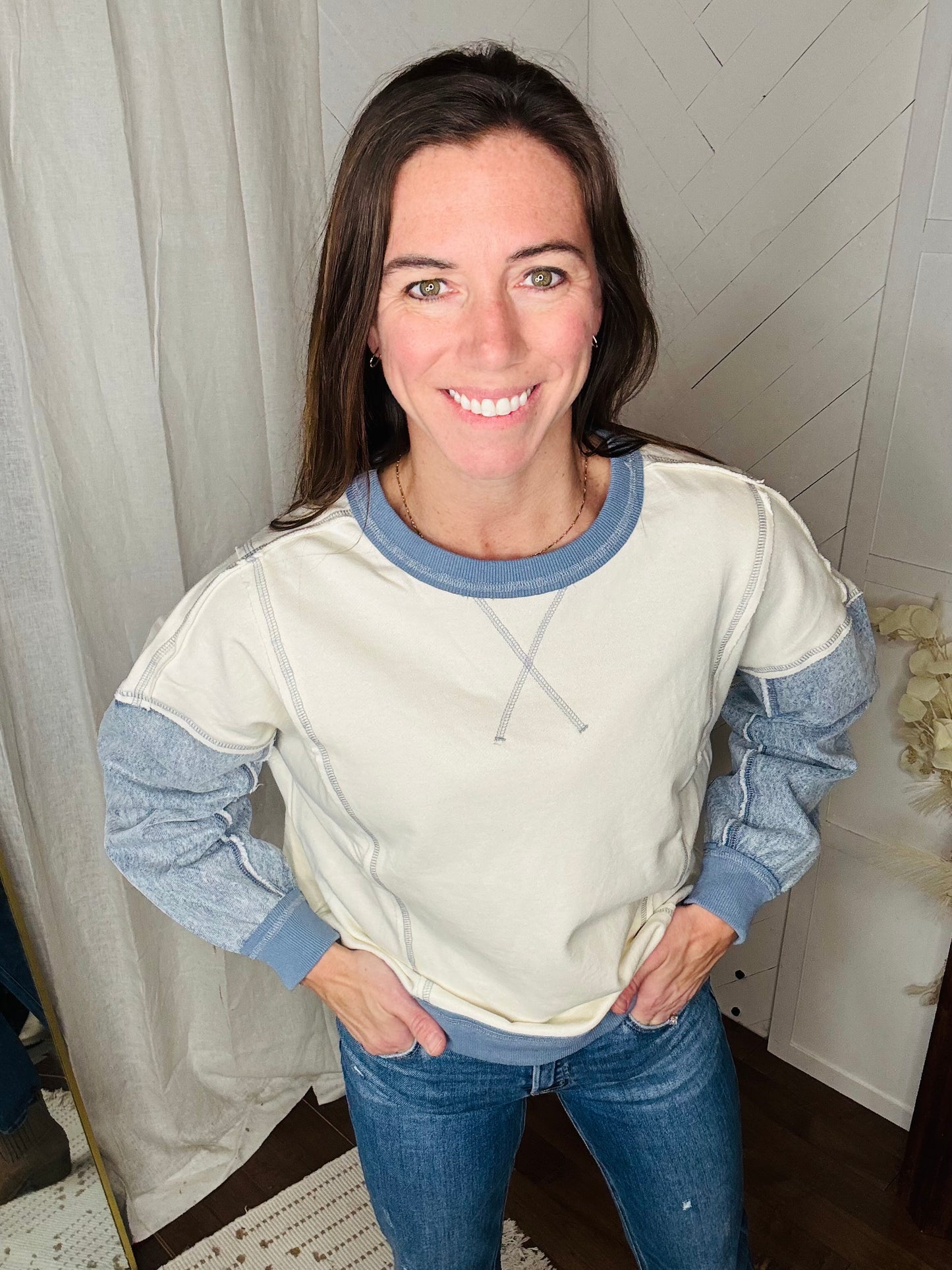 Denim Stitchwork Sweater