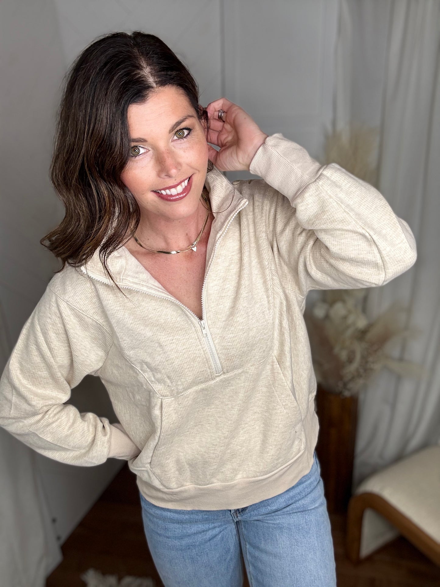 Ecru Haven Half Zip Knit