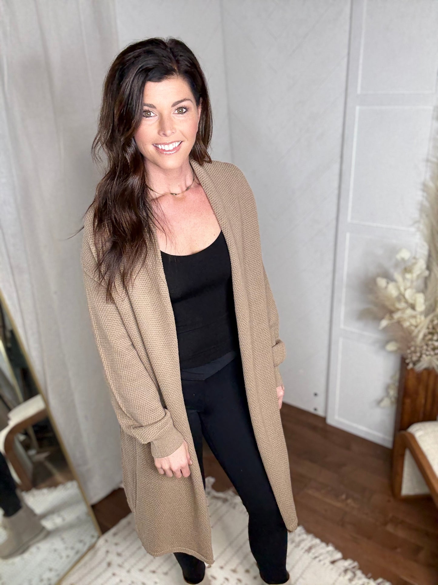 Dune Textured Open Front Oversize Midi Cardigan