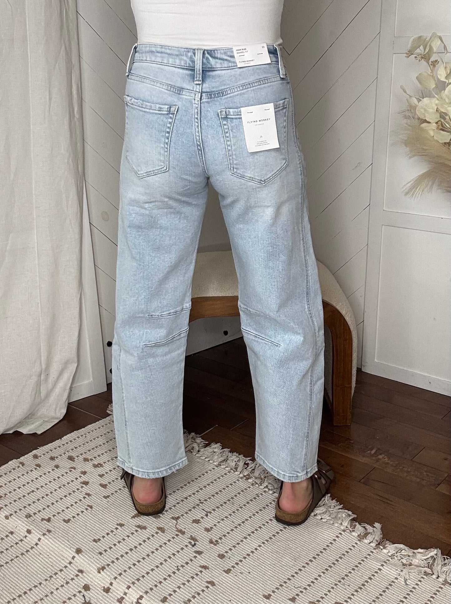 Flying Monkey68: High Rise Light Washed Barrel Jeans
