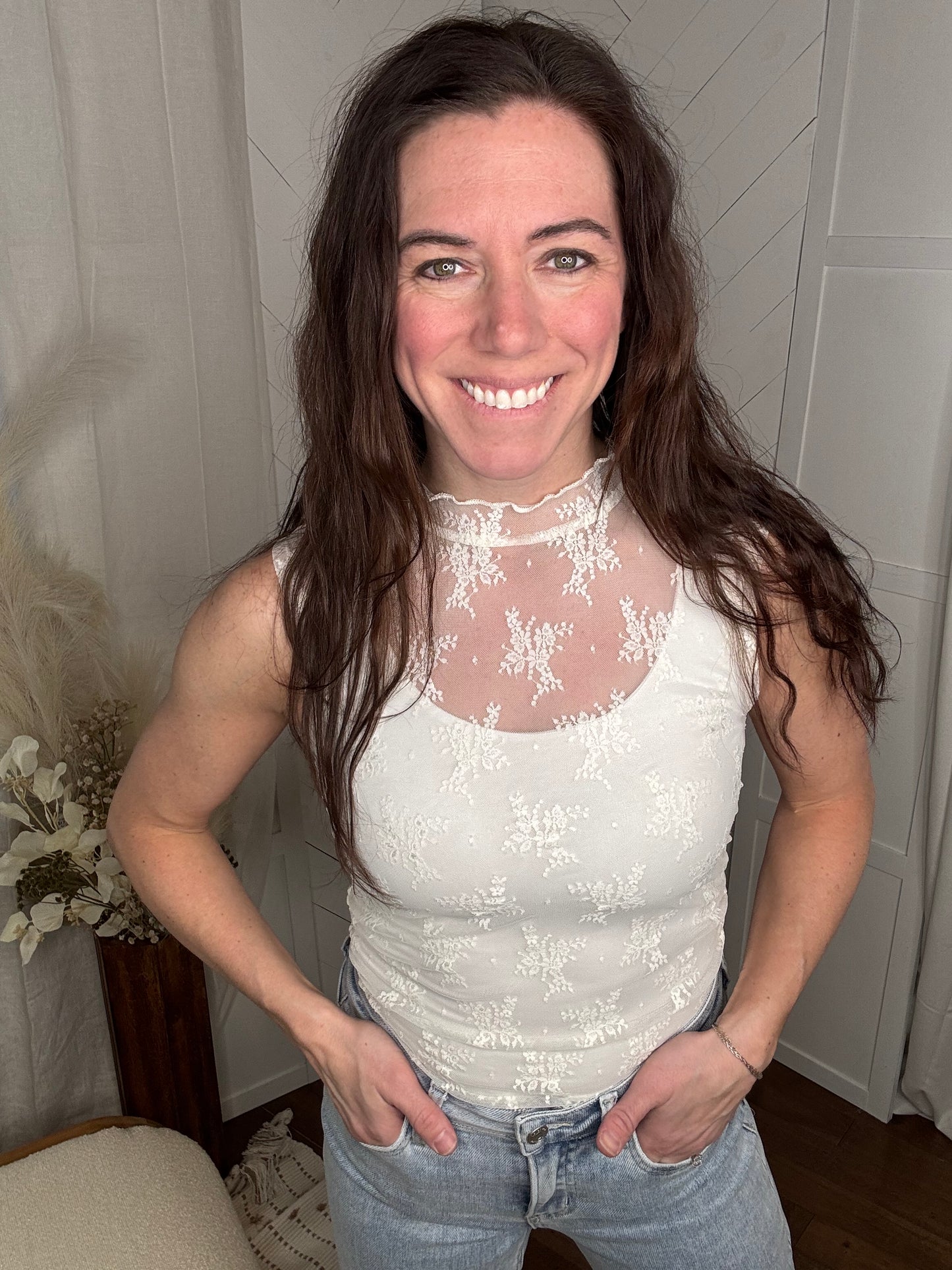 White Sheer Floral Tank