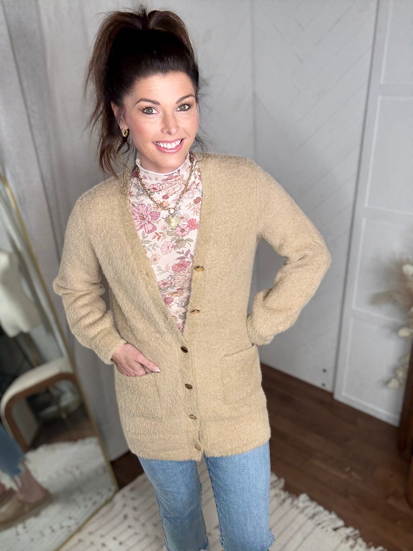 Fuzzy Taupe Cardigan
