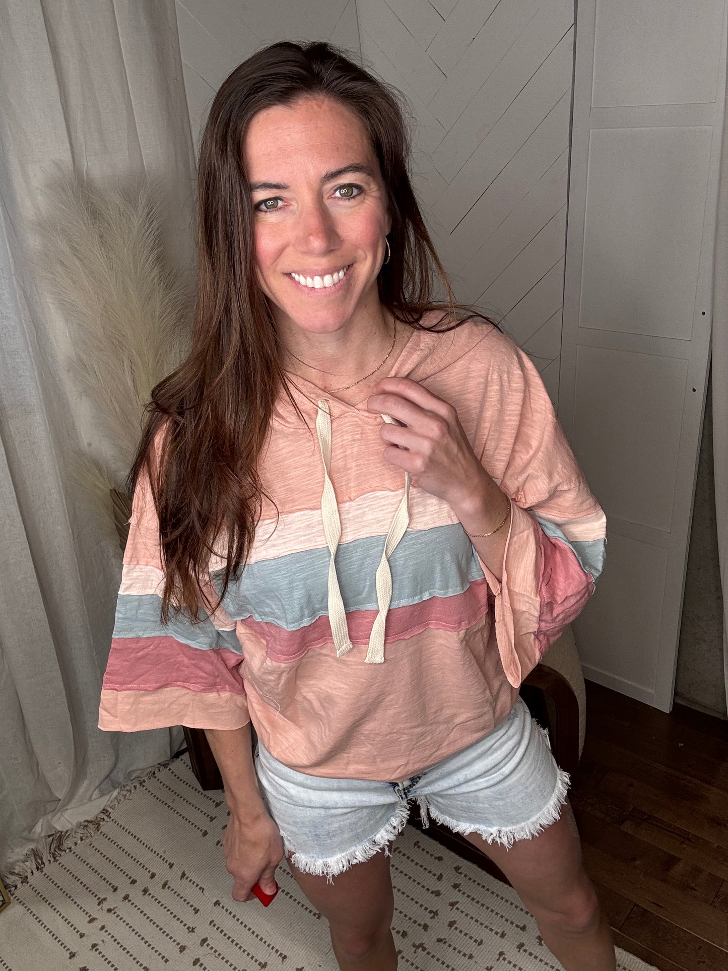 Peach Drift Color-block Hoodie