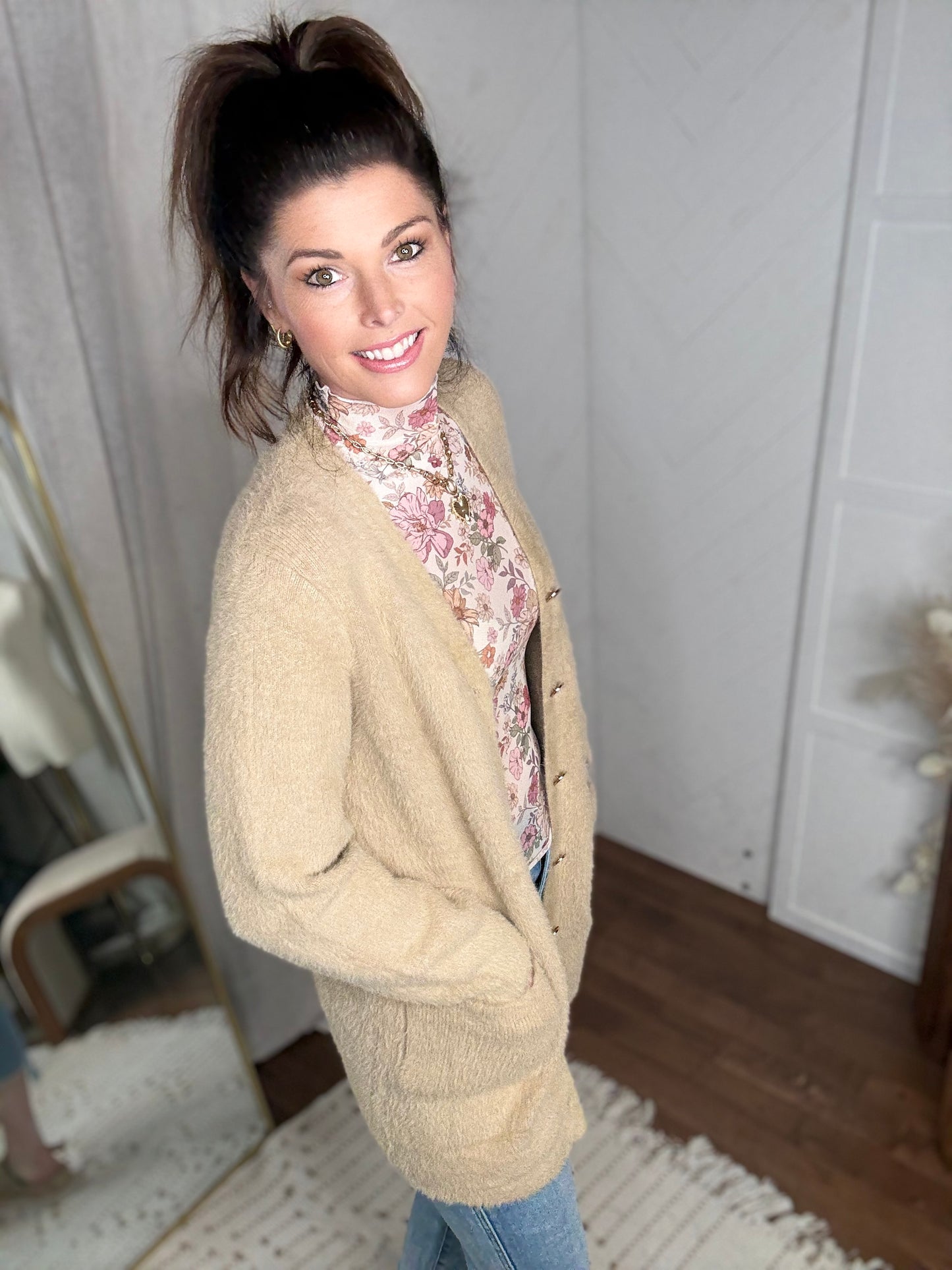 Fuzzy Taupe Cardigan