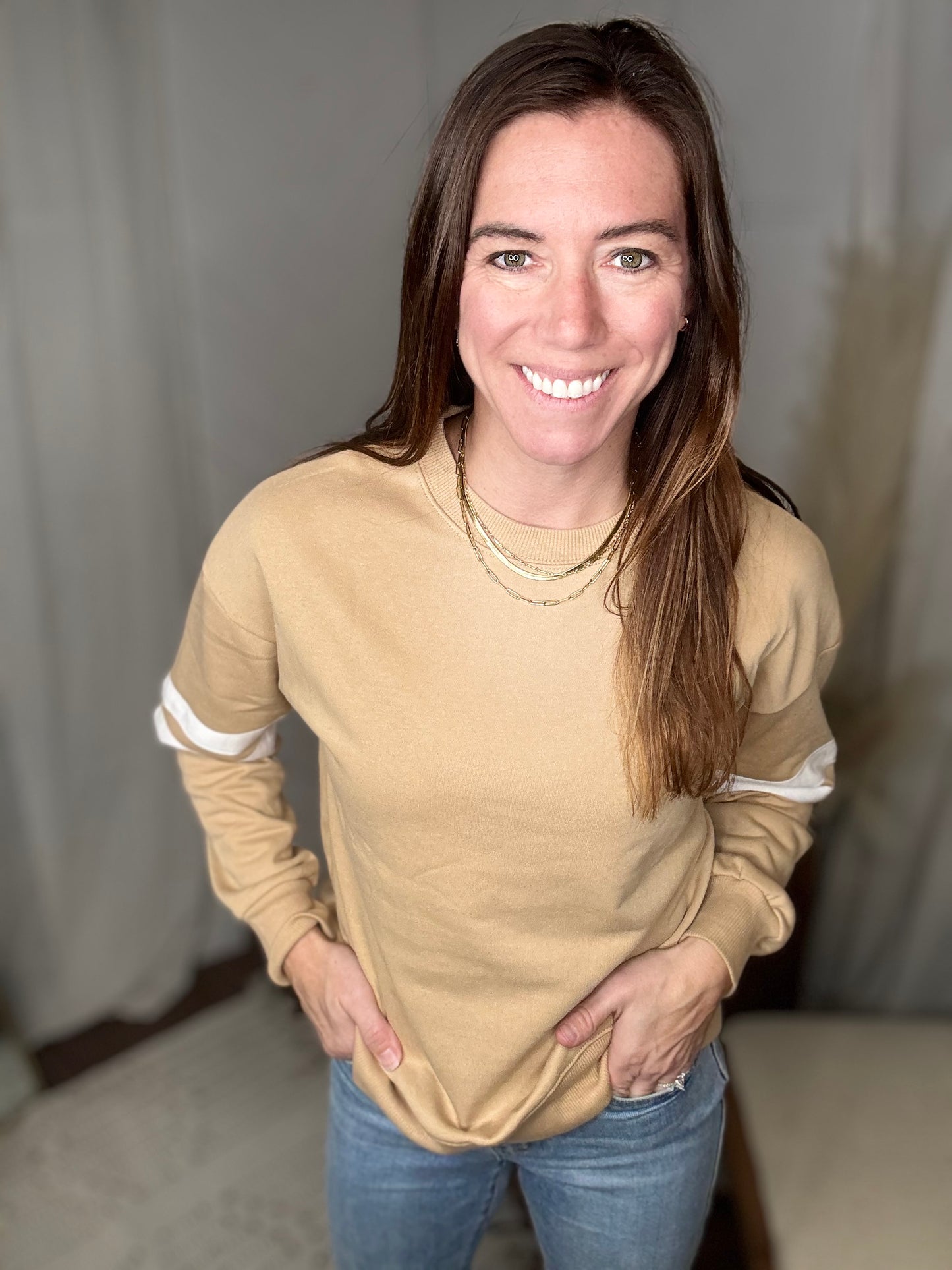 Varsity Striped Sweatshirt: Beige