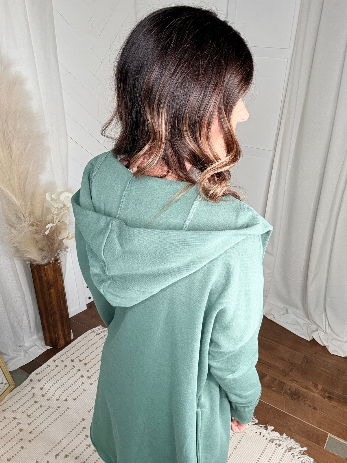 Eldergreen Open Front Longline Hoodie Cardigan