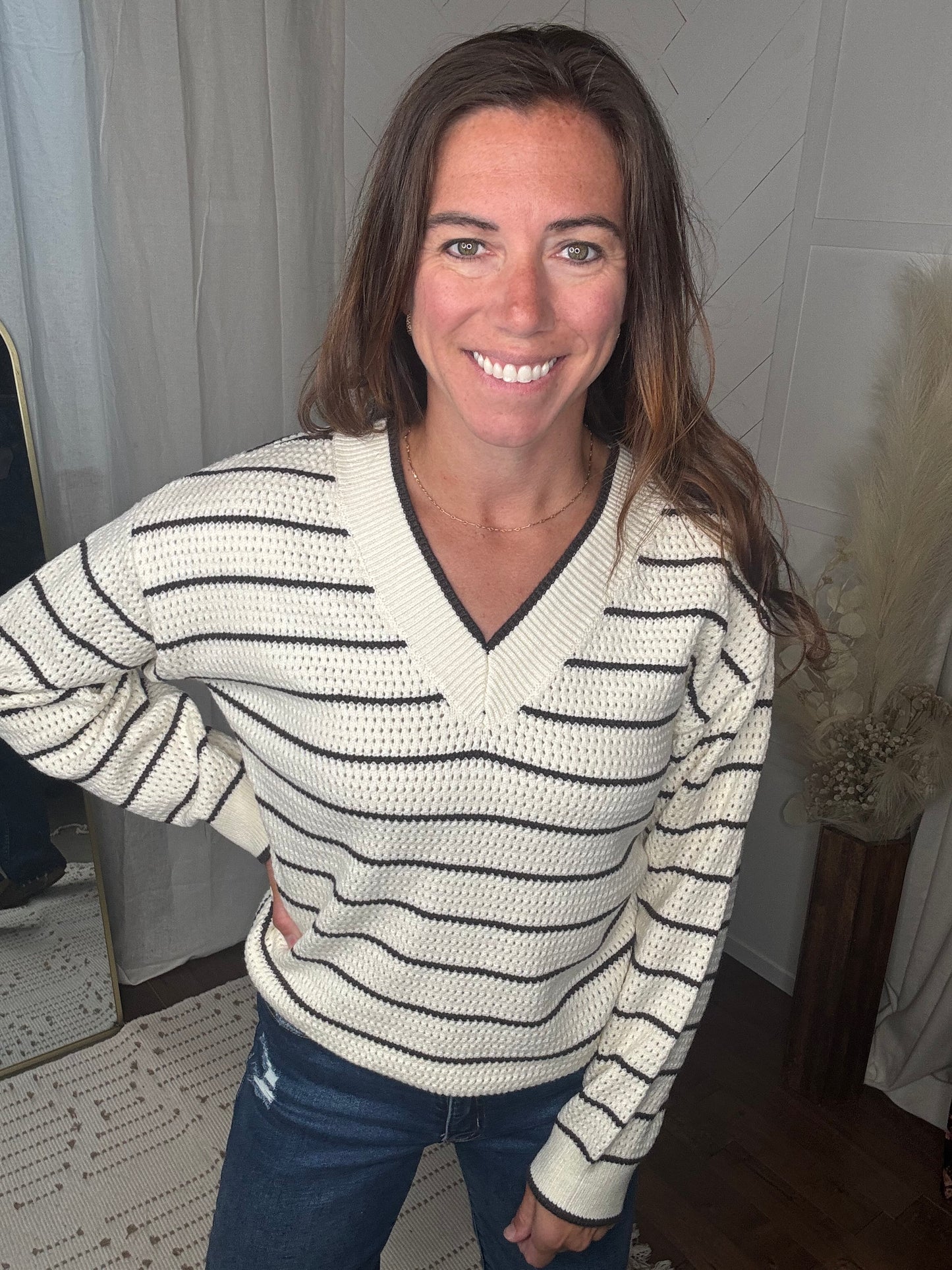 Mocha Striped Knit Sweater