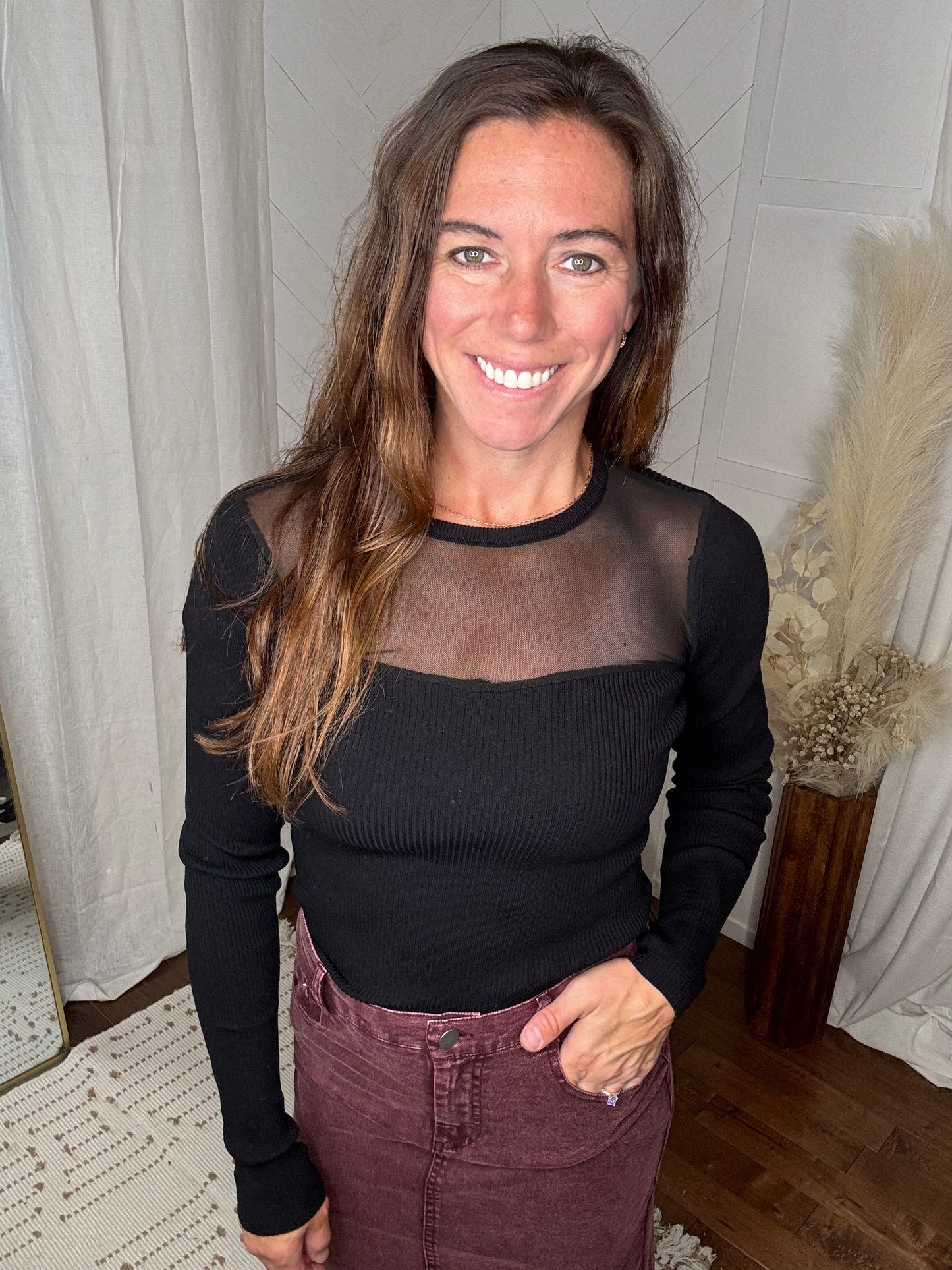 Semi Sheer Black Knit Top