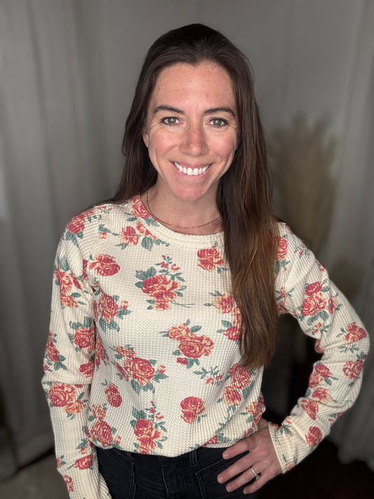 Oatmeal Bloom Waffle Knit Top