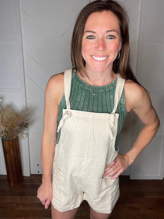 Oatmeal Linen Overalls