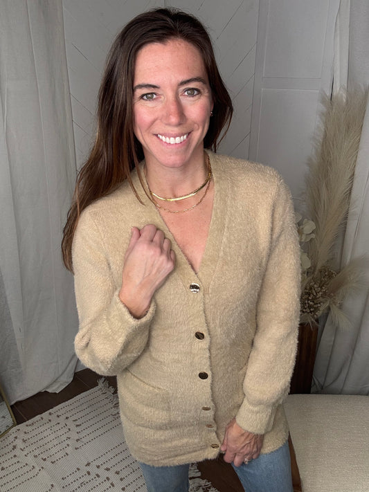 Fuzzy Taupe Cardigan