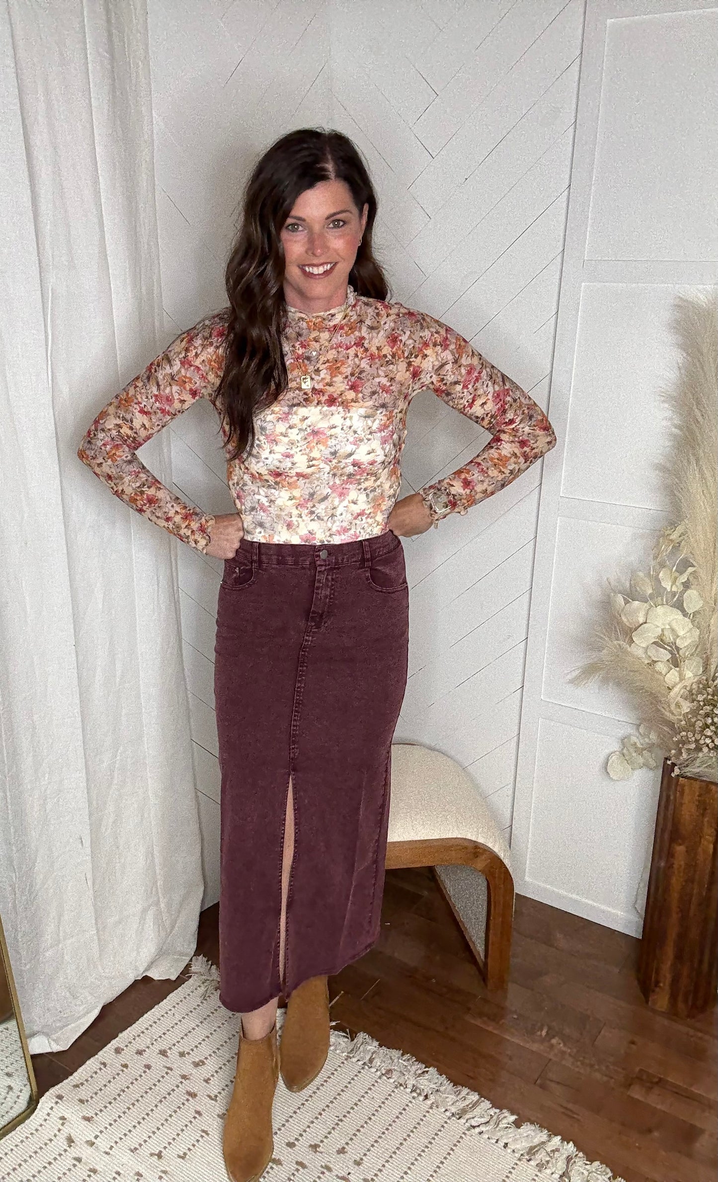 Plum Denim Maxi Skirt