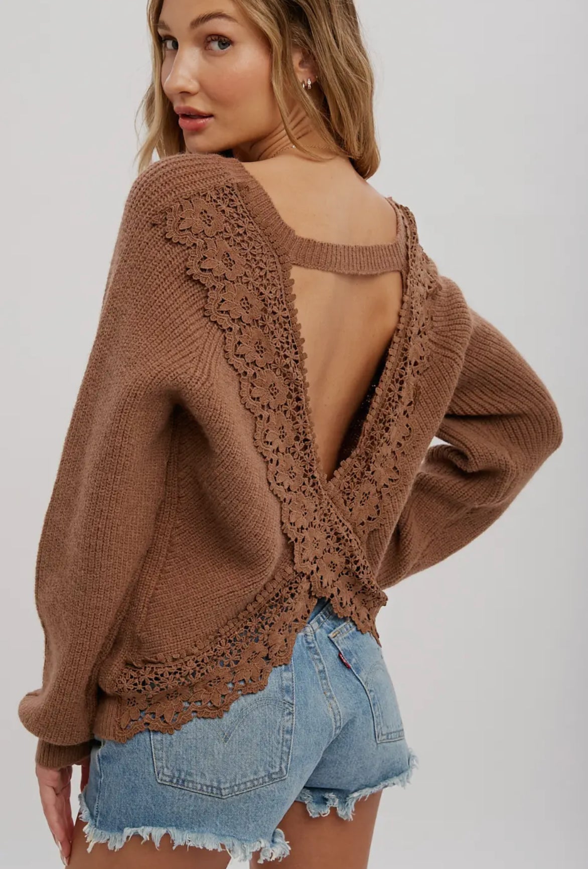 Chocolate Laced Cross Back Sweater