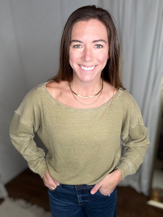 Camo Green Raw Edge Pullover