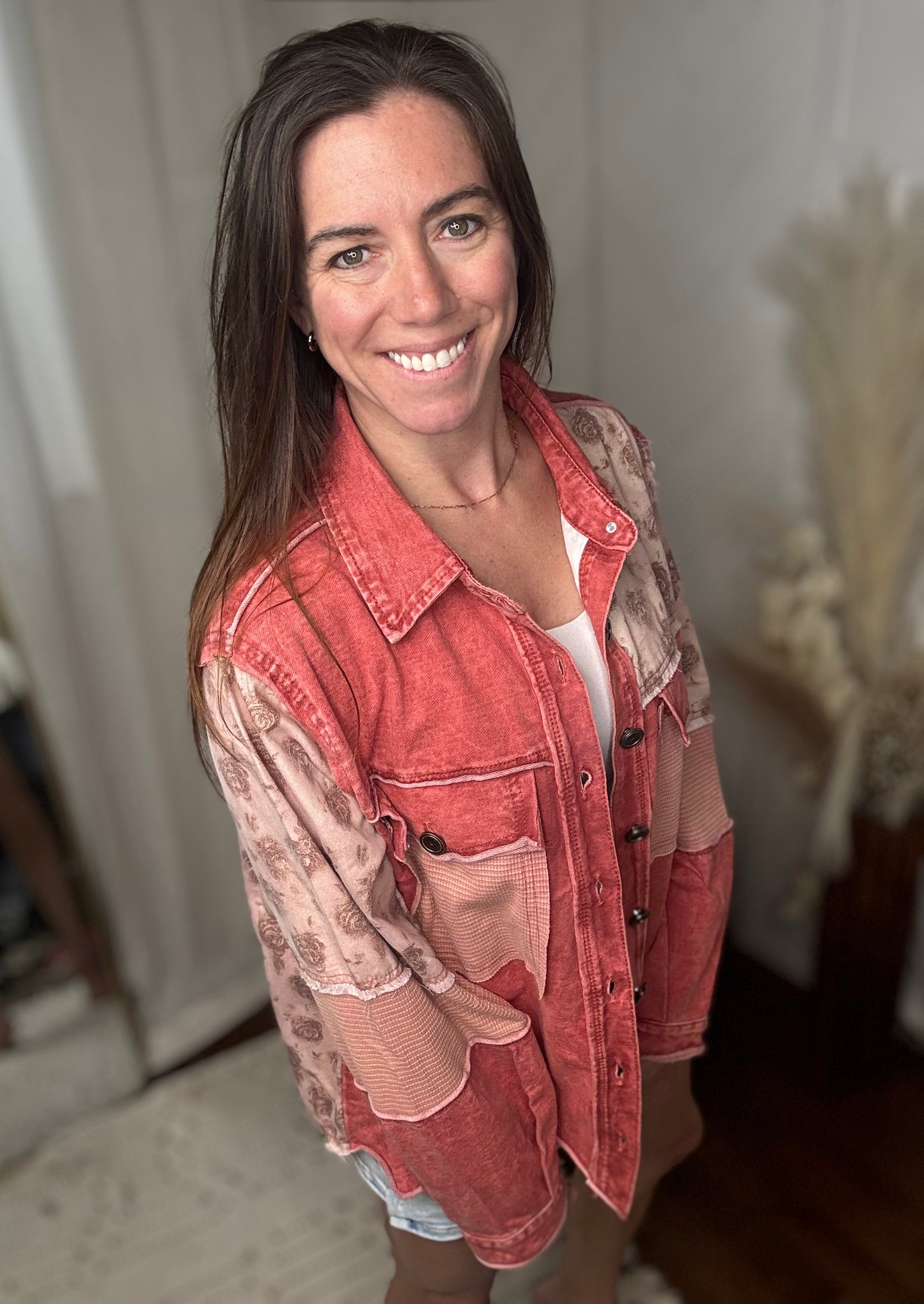 Scarlet Red Denim + Floral Jacket