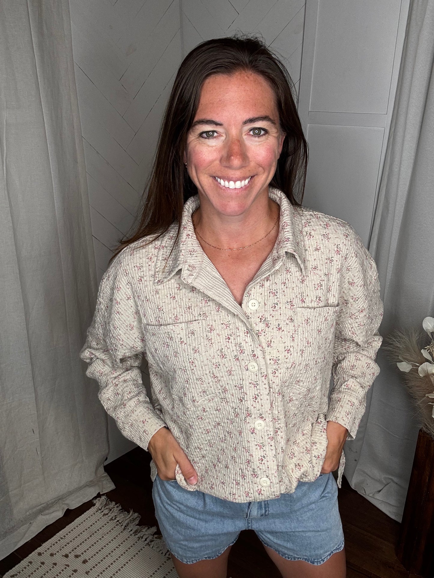 Wildflower Textured Button-Up