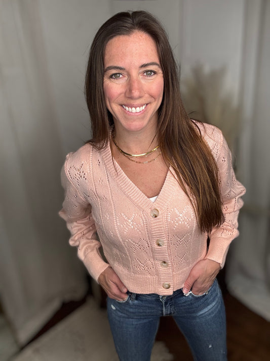 Blush Bow Charm Cardigan