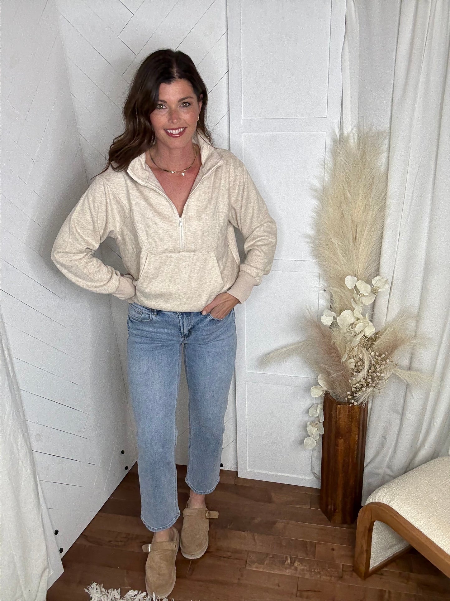 Ecru Haven Half Zip Knit