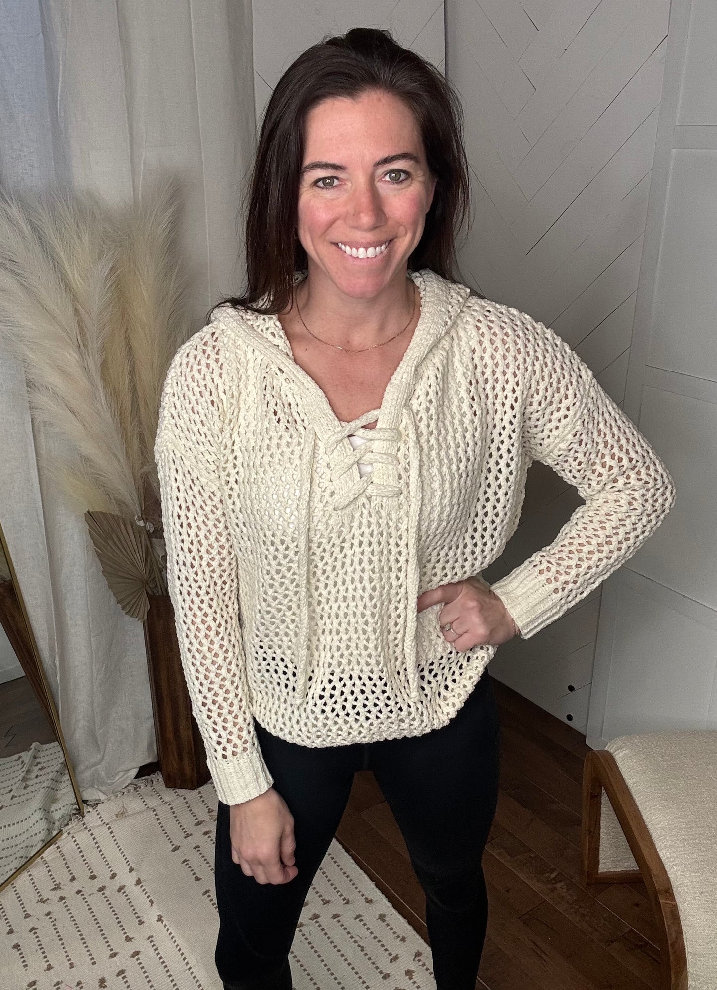 Oatmeal Crochet Knit Summer Hoodie