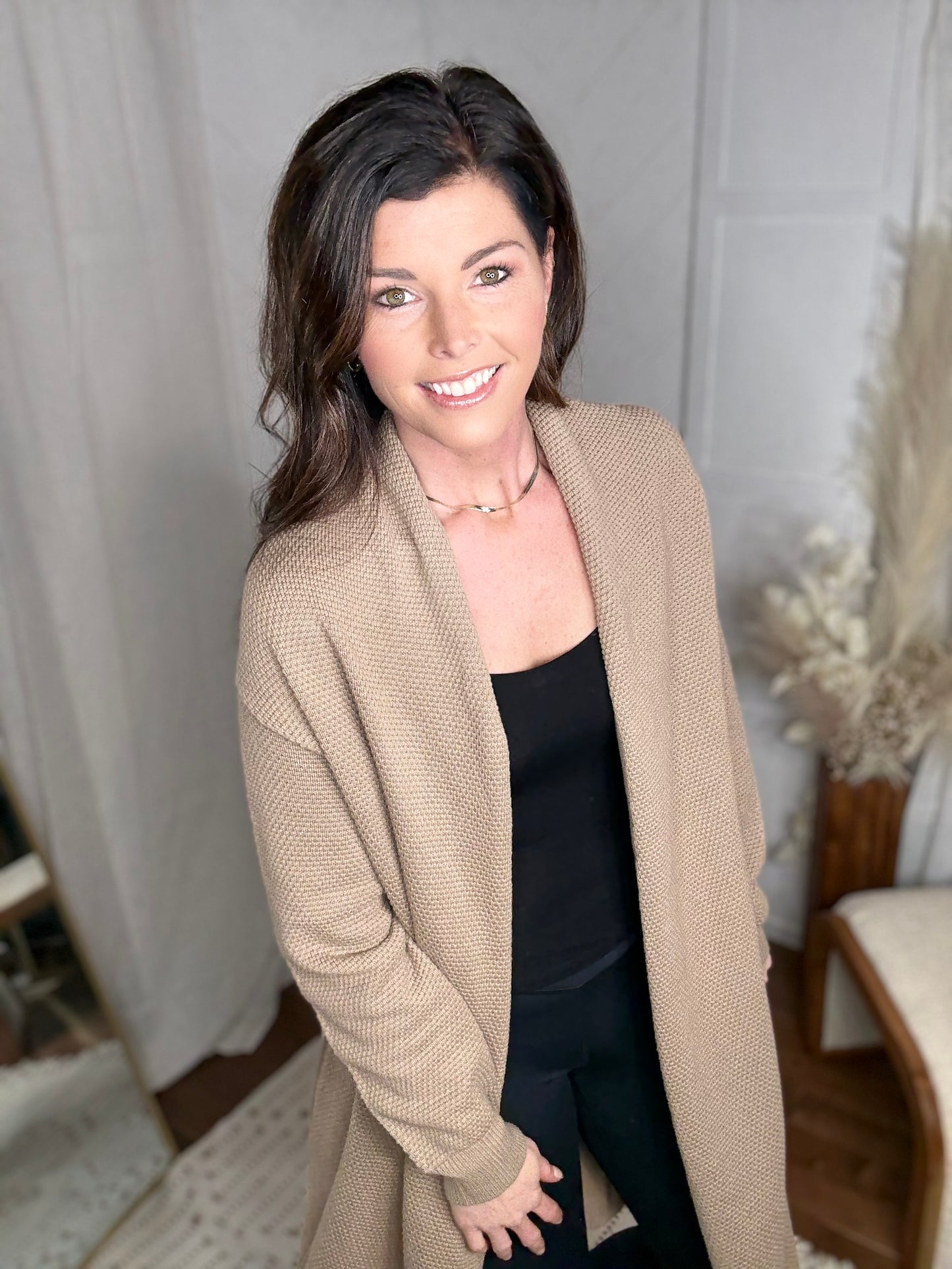 Dune Textured Open Front Oversize Midi Cardigan