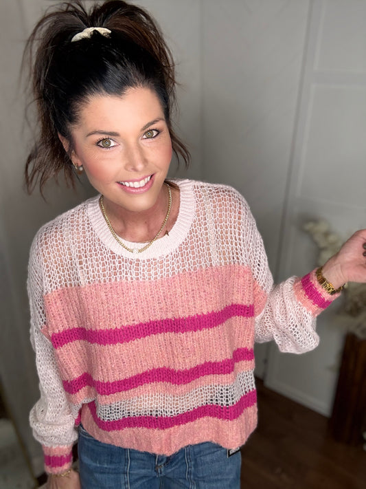 Petal Stripe Hollow Knit Sweater