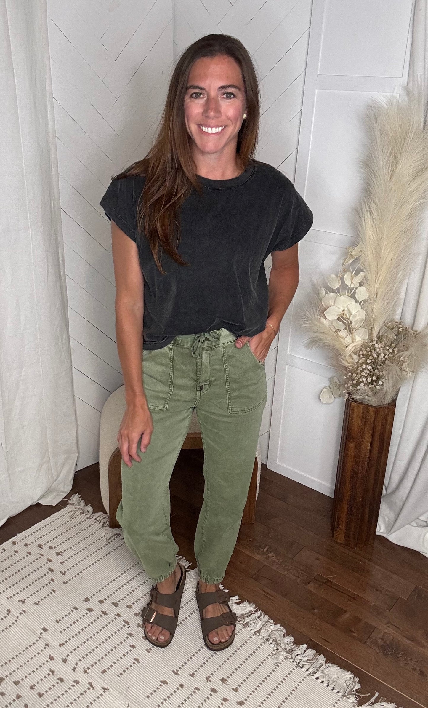 Mica High Rise Drawstring Joggers: Olive