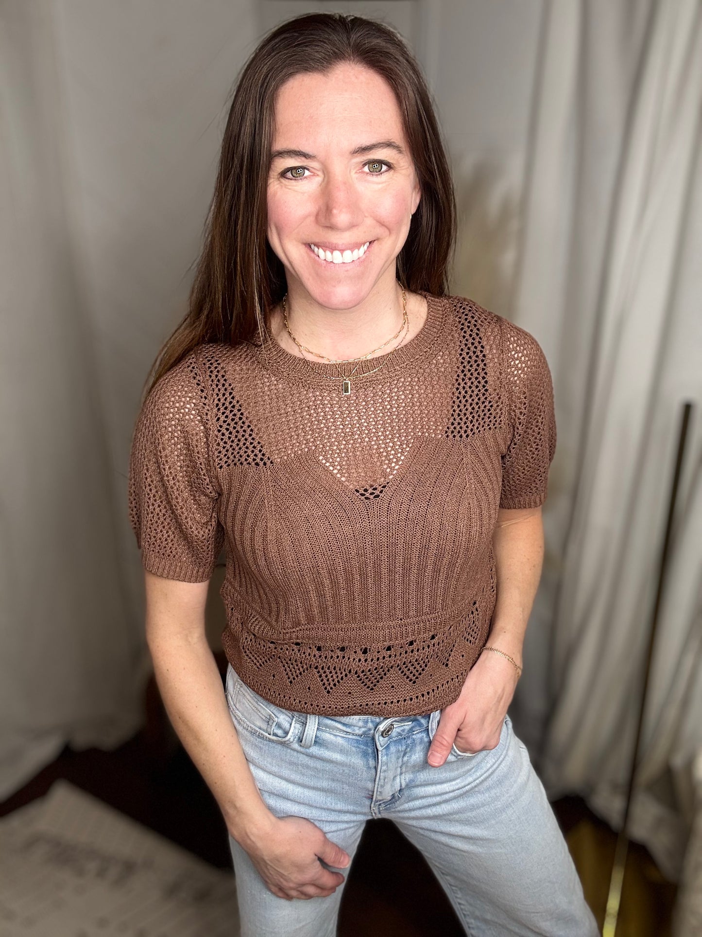 Mosaic Mocha Open Knit Sweater