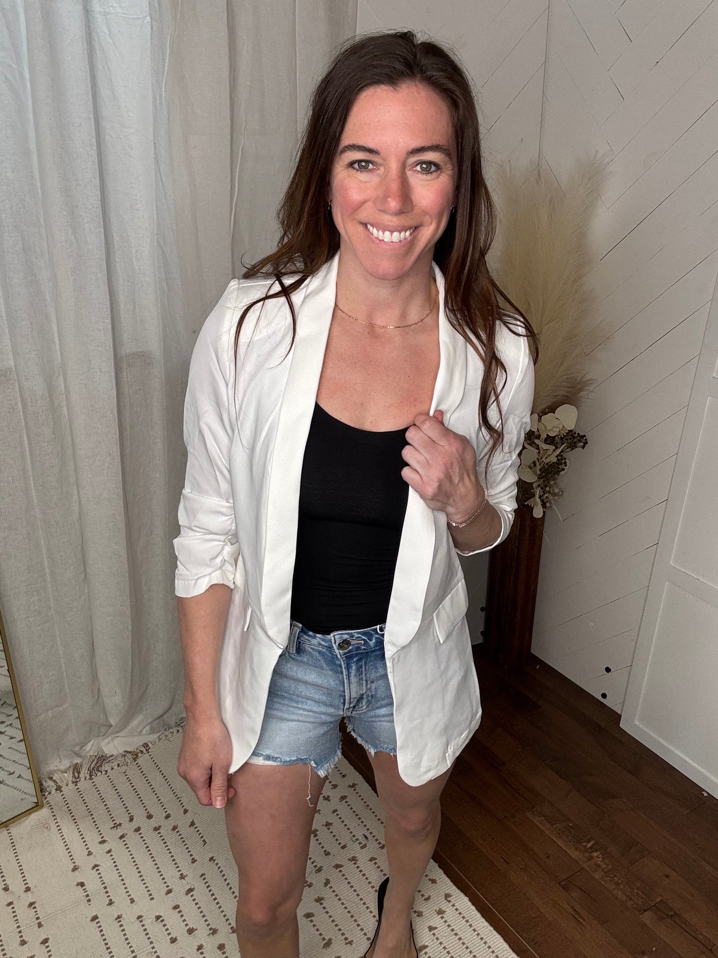 White Bunched Sleeve Blazer