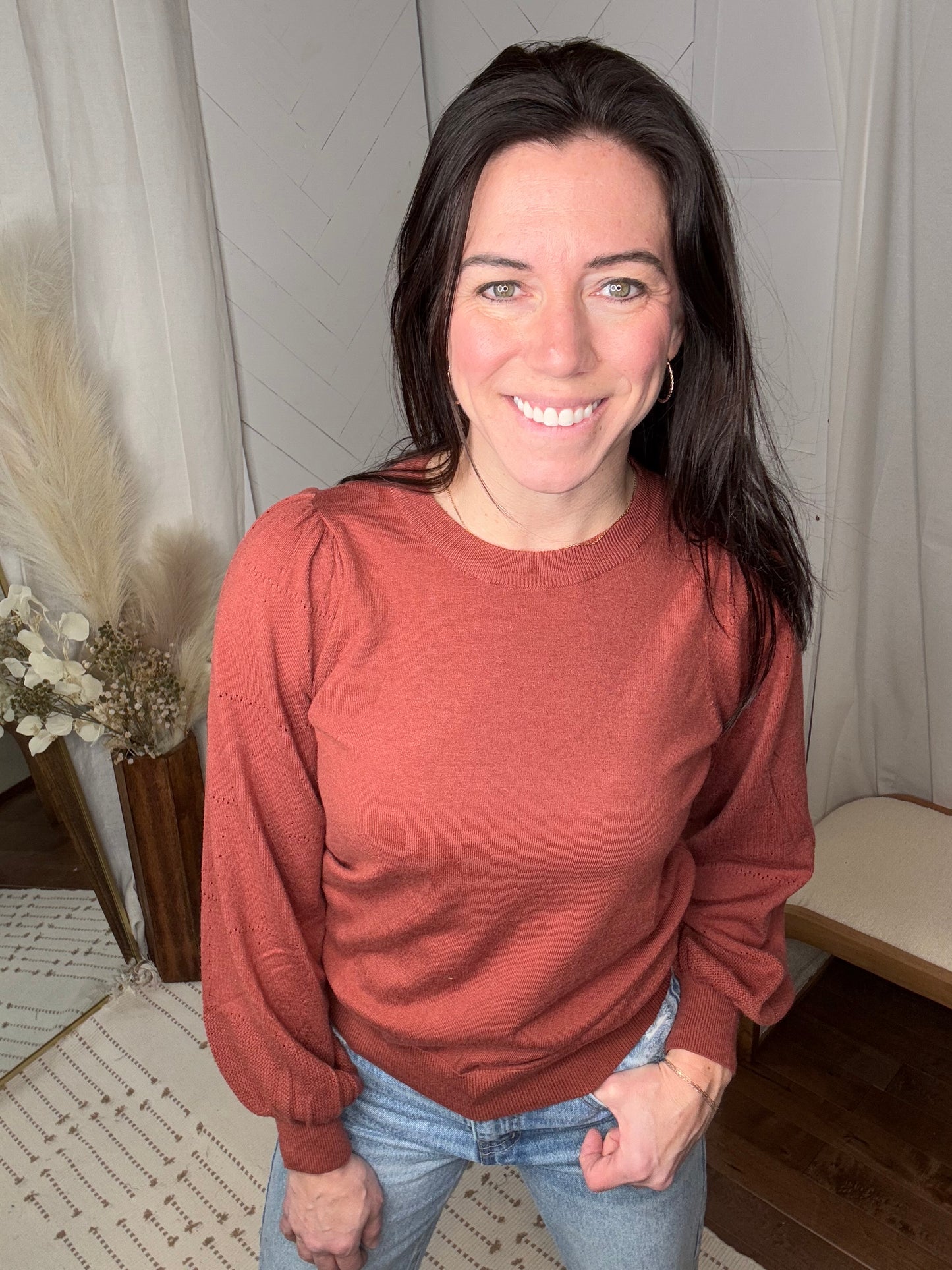 Fire Brick Puff Sleeve Sweater
