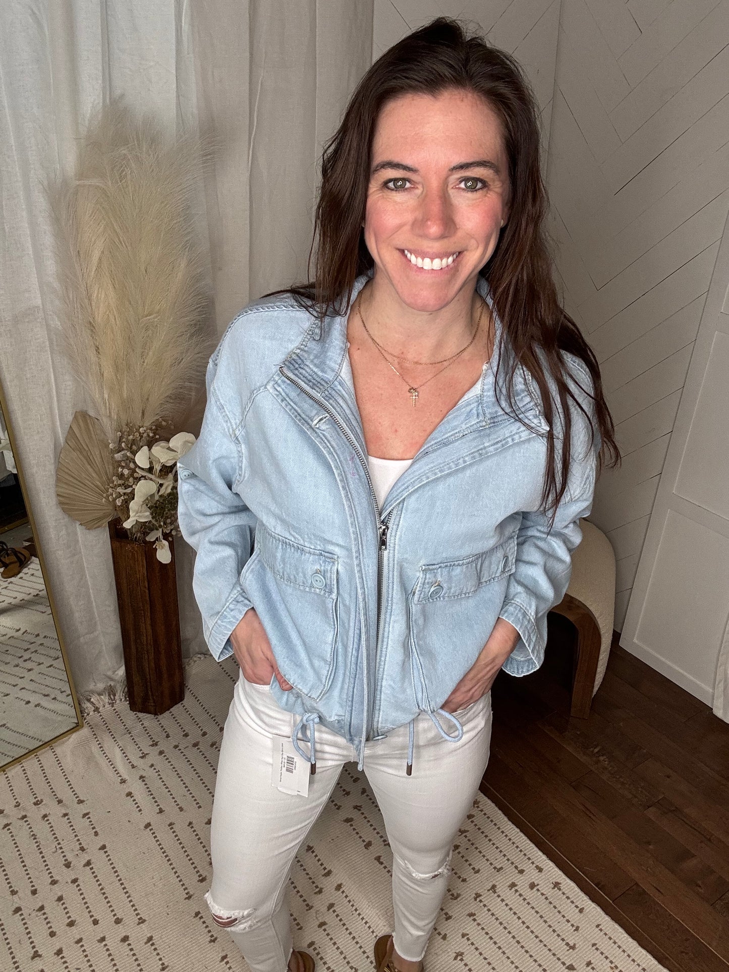 Oversized Denim Cargo Pocket Jacket